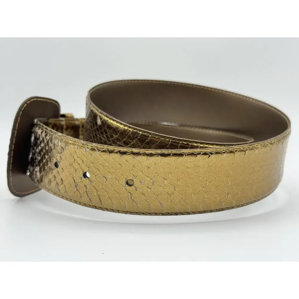 Sunco Genuine Snake Skin W/ Full Grain Lining Gold Metallic Belt Size Large
